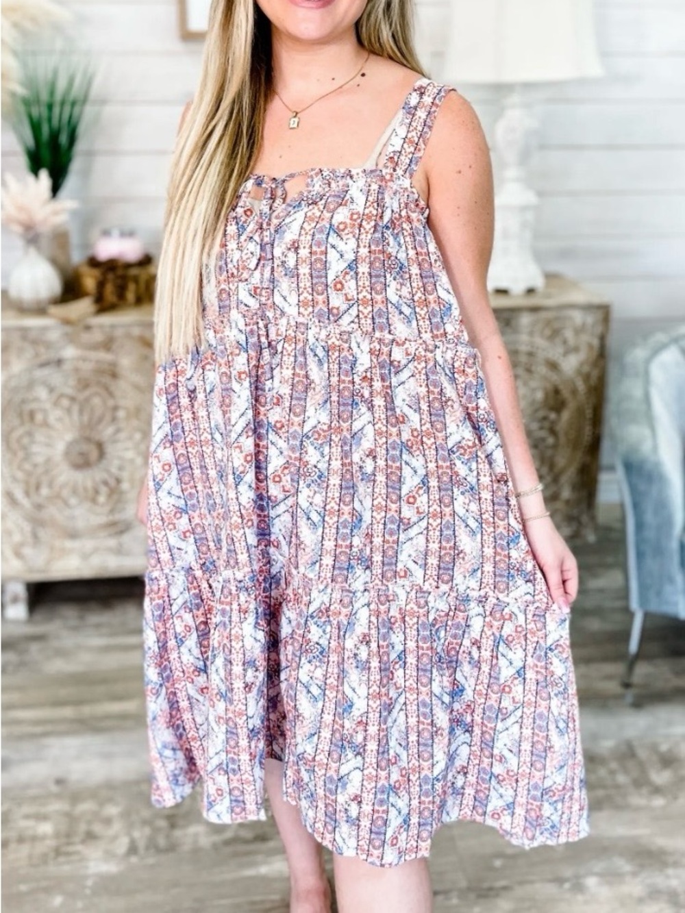 Easel Multi-colored Boho Style Distressed Dresss